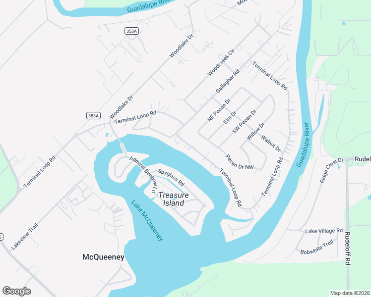 map of restaurants, bars, coffee shops, grocery stores, and more near 1287 Terminal Loop Road in McQueeney