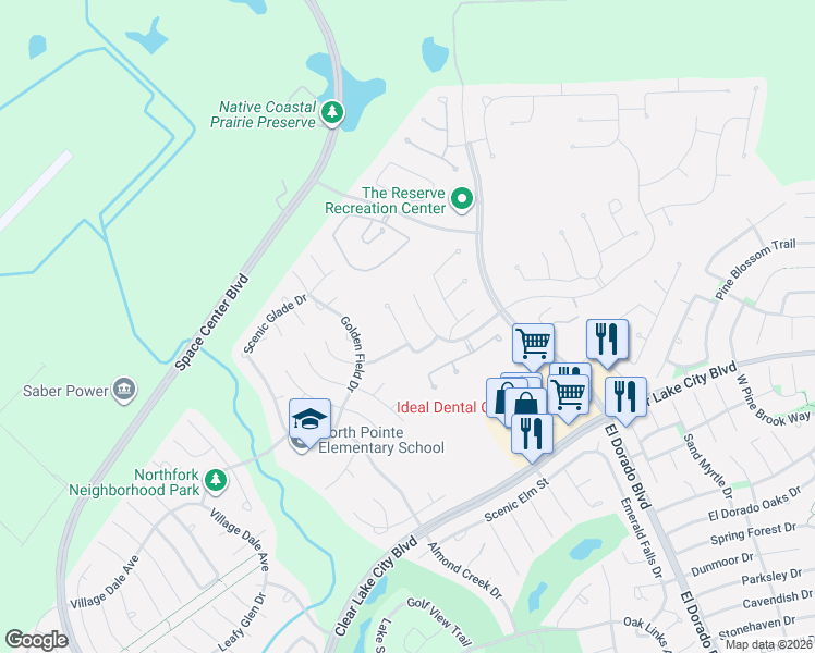 map of restaurants, bars, coffee shops, grocery stores, and more near 13426 Travis Heights Lane in Houston