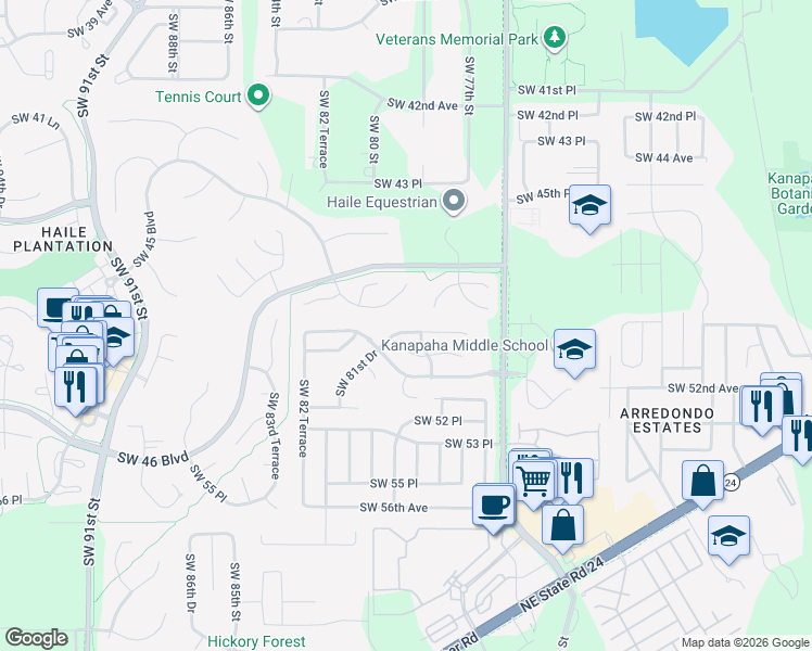 map of restaurants, bars, coffee shops, grocery stores, and more near 7822 Southwest 49th Place in Gainesville