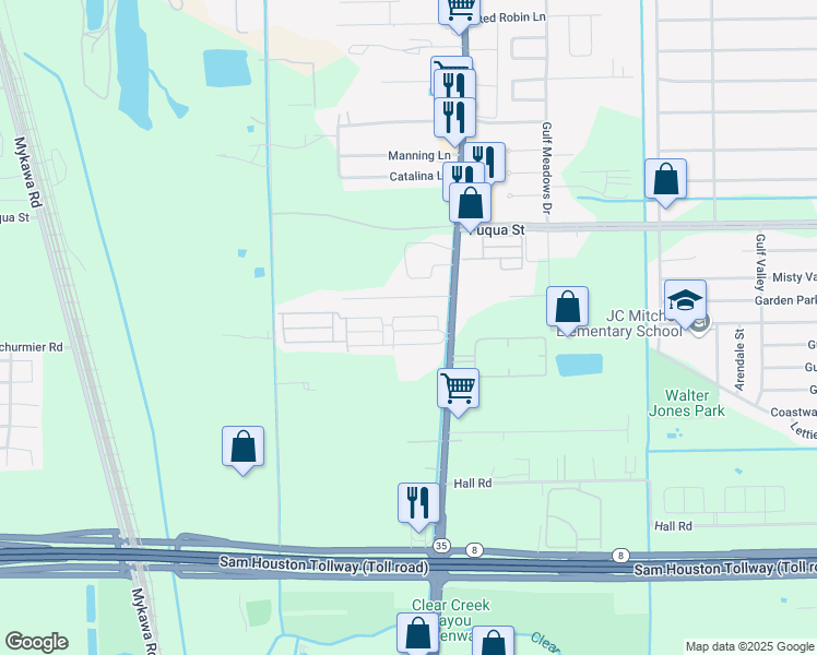 map of restaurants, bars, coffee shops, grocery stores, and more near 10810 Telephone Road in Houston
