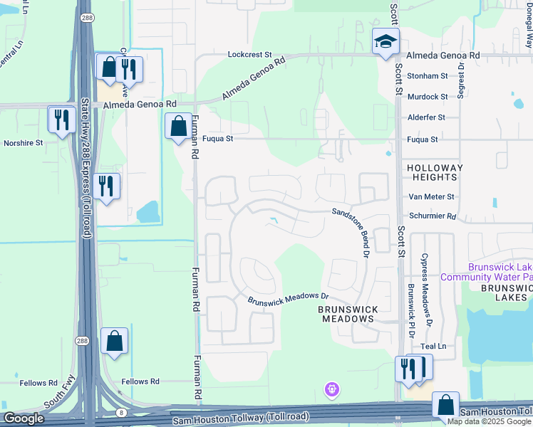 map of restaurants, bars, coffee shops, grocery stores, and more near 2918 Westwood Manor Lane in Houston