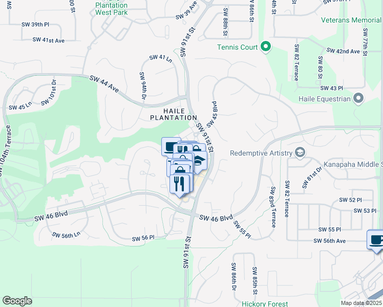 map of restaurants, bars, coffee shops, grocery stores, and more near 4936 Southwest 91st Terrace in Gainesville