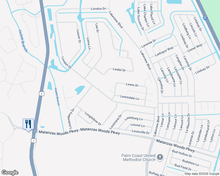 map of restaurants, bars, coffee shops, grocery stores, and more near 6 Lewis Place in Palm Coast