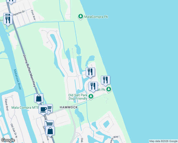 map of restaurants, bars, coffee shops, grocery stores, and more near 351 Ocean Crest Drive in Palm Coast