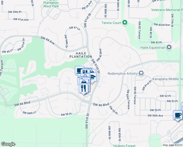 map of restaurants, bars, coffee shops, grocery stores, and more near 4936 Southwest 91st Terrace in Gainesville