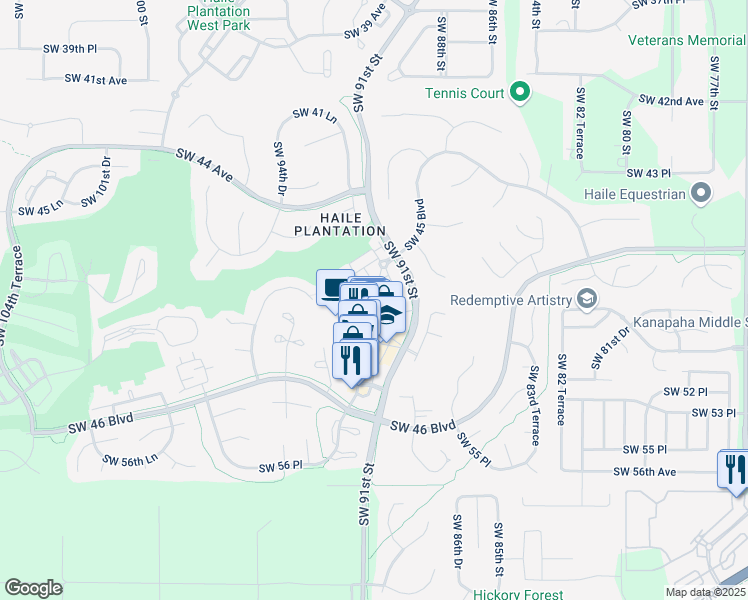 map of restaurants, bars, coffee shops, grocery stores, and more near 4936 Southwest 91st Terrace in Gainesville
