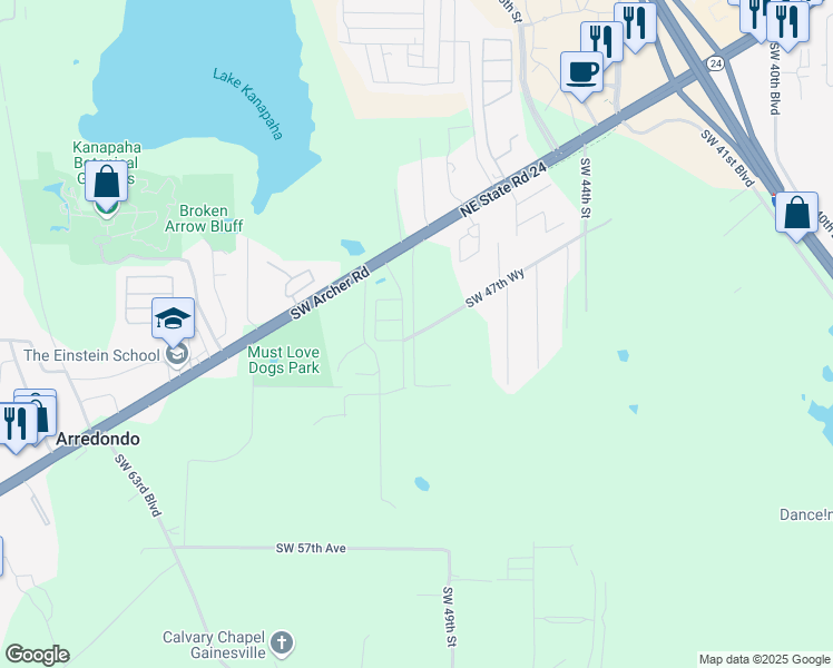 map of restaurants, bars, coffee shops, grocery stores, and more near 2970 Southwest 50th Terrace in Gainesville