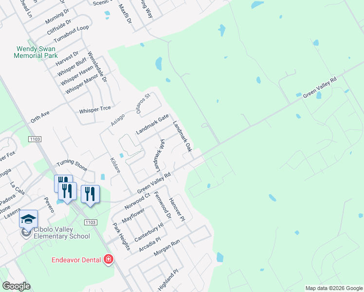 map of restaurants, bars, coffee shops, grocery stores, and more near 444 Landmark Stone in Cibolo