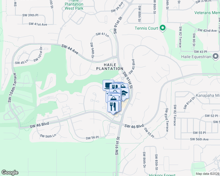 map of restaurants, bars, coffee shops, grocery stores, and more near 9189 Southwest 48th Place in Gainesville