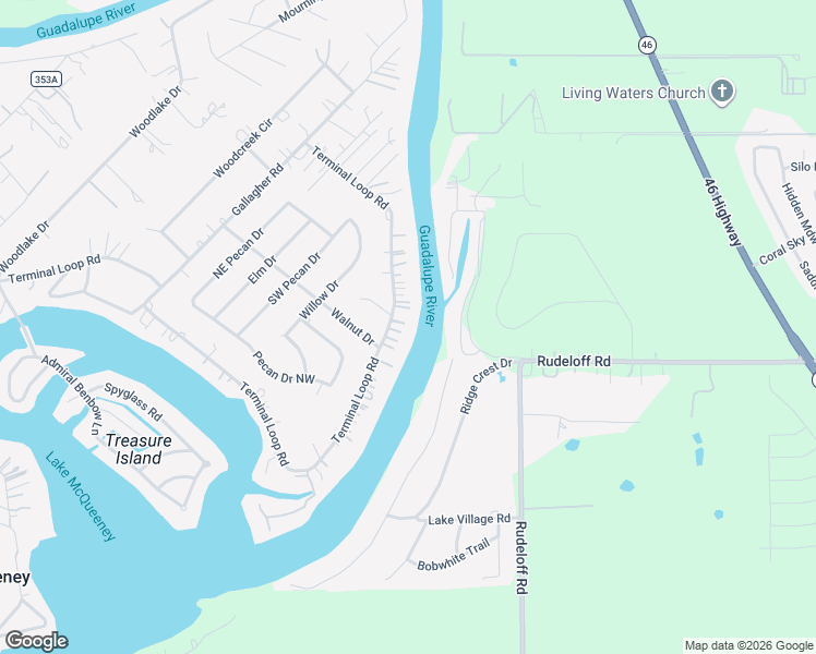 map of restaurants, bars, coffee shops, grocery stores, and more near 2247 Terminal Loop Road in McQueeney