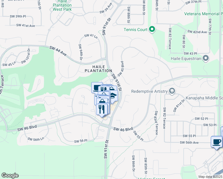 map of restaurants, bars, coffee shops, grocery stores, and more near 4936 Southwest 91st Terrace in Gainesville