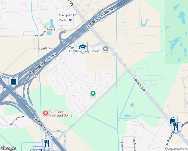 map of restaurants, bars, coffee shops, grocery stores, and more near 13738 Corken Way Court in Houston