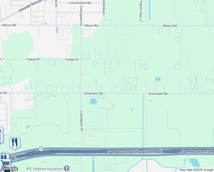 map of restaurants, bars, coffee shops, grocery stores, and more near 5025 Schurmier Road in Houston