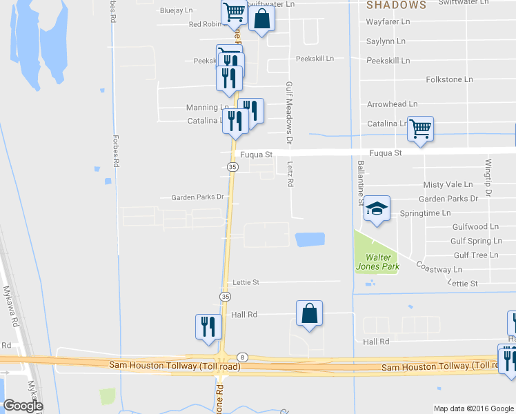 map of restaurants, bars, coffee shops, grocery stores, and more near 10809 Telephone Rd in Houston