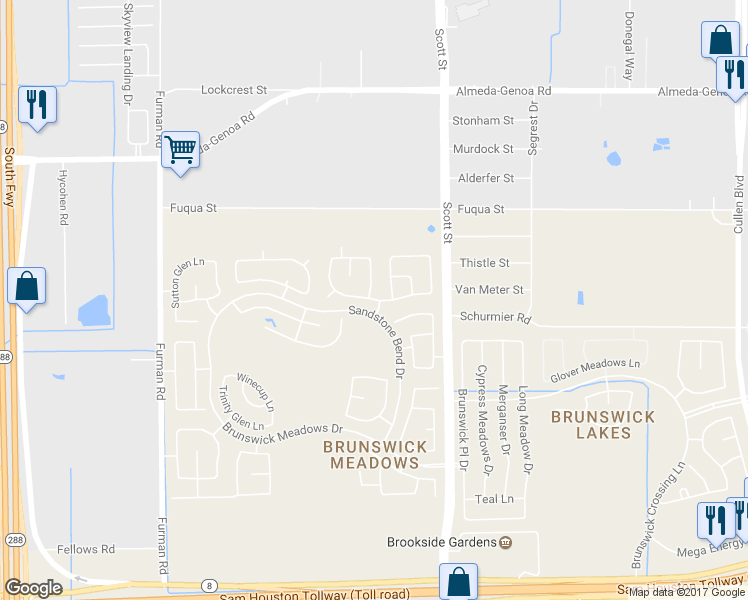 map of restaurants, bars, coffee shops, grocery stores, and more near 3234 Bainbridge Hill Lane in Houston