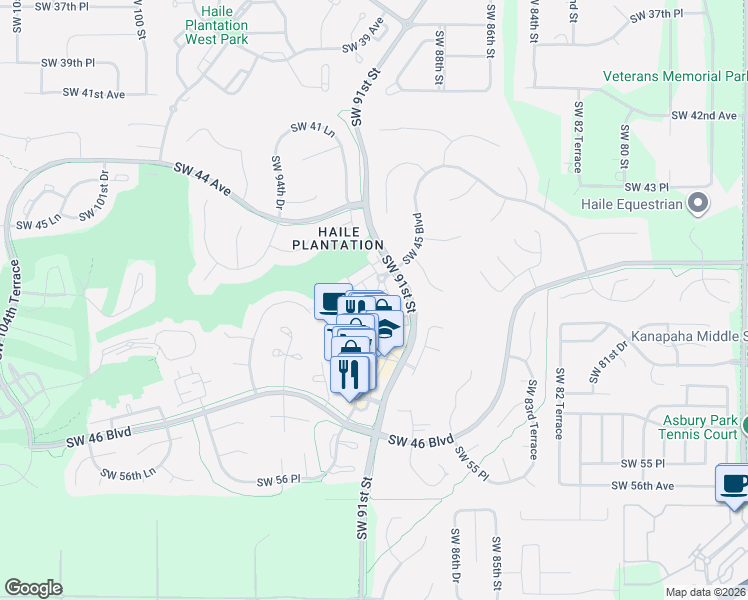 map of restaurants, bars, coffee shops, grocery stores, and more near 4936 Southwest 91st Terrace in Gainesville