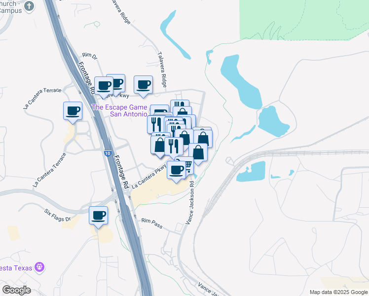 map of restaurants, bars, coffee shops, grocery stores, and more near 17710 La Cantera Parkway in San Antonio