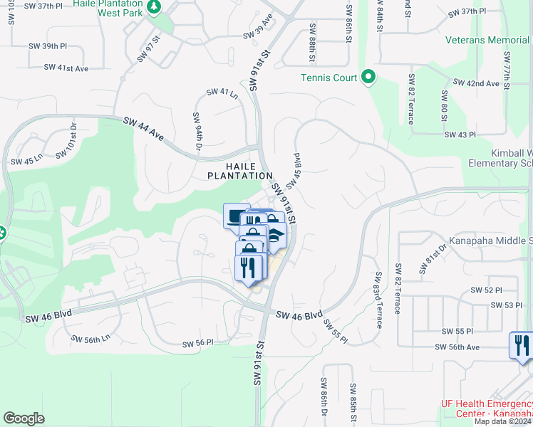 map of restaurants, bars, coffee shops, grocery stores, and more near 4936 Southwest 91st Terrace in Gainesville
