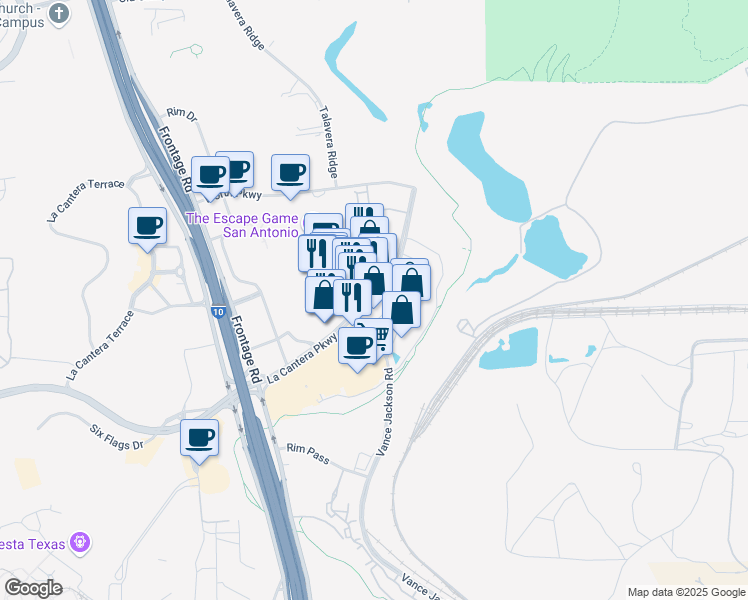 map of restaurants, bars, coffee shops, grocery stores, and more near 17603 La Cantera Parkway in San Antonio