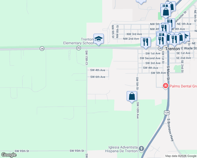 map of restaurants, bars, coffee shops, grocery stores, and more near 1128 Southwest 6th Avenue in Trenton
