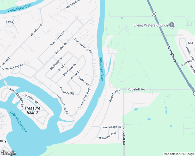 map of restaurants, bars, coffee shops, grocery stores, and more near 2247 Terminal Loop Road in McQueeney