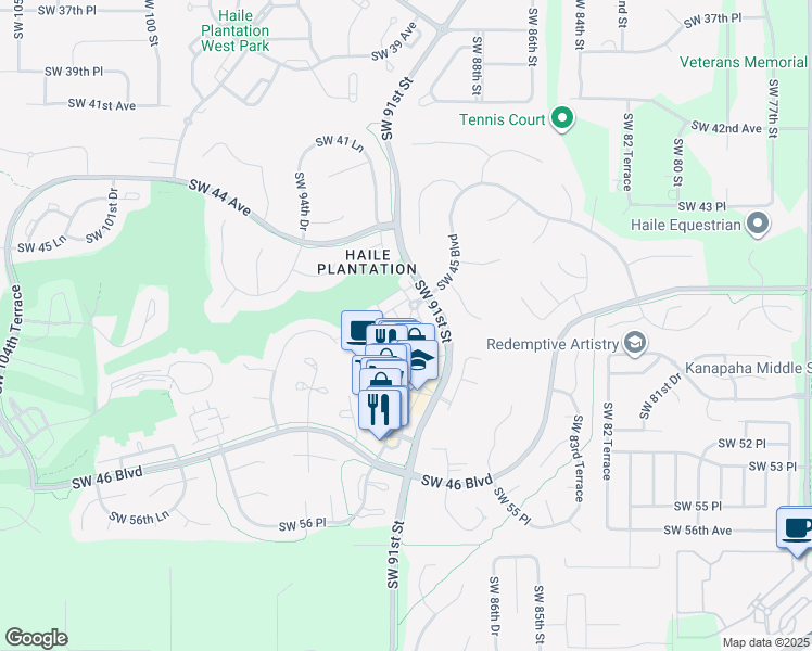 map of restaurants, bars, coffee shops, grocery stores, and more near 4850 Southwest 91 Terrace in Gainesville