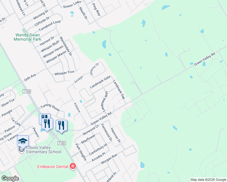 map of restaurants, bars, coffee shops, grocery stores, and more near 444 Landmark Stone in Cibolo