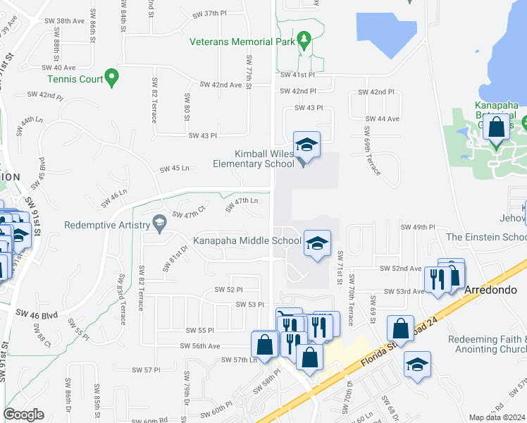 map of restaurants, bars, coffee shops, grocery stores, and more near 4741 Southwest 76 Terrace in Gainesville