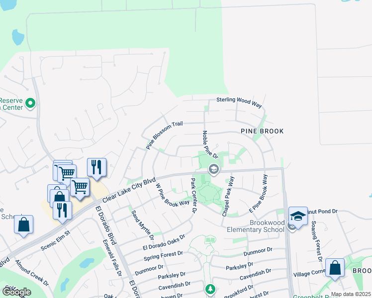 map of restaurants, bars, coffee shops, grocery stores, and more near 4022 Elm Crest Trail in Houston