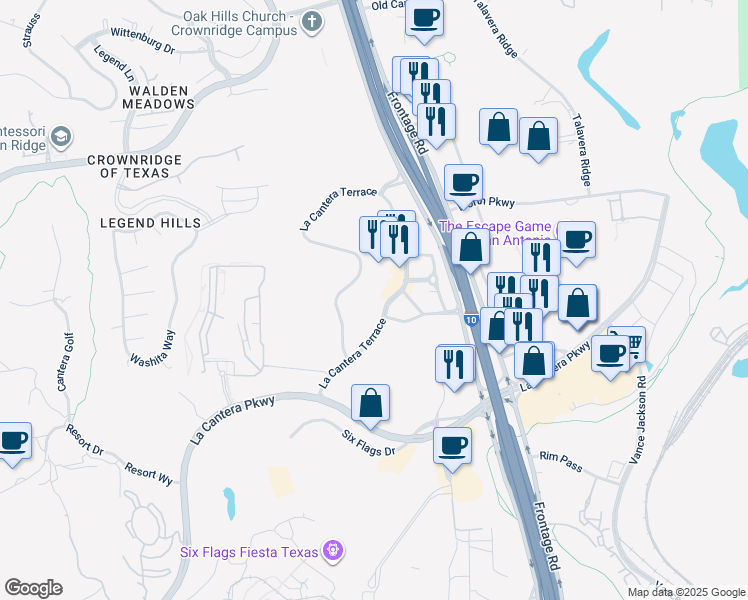 map of restaurants, bars, coffee shops, grocery stores, and more near 17803 La Cantera Terrace in San Antonio