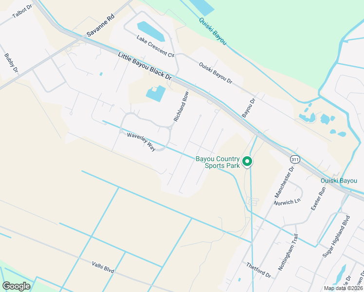 map of restaurants, bars, coffee shops, grocery stores, and more near Pine Alley Parkway in Houma