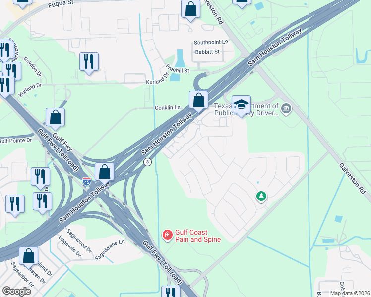 map of restaurants, bars, coffee shops, grocery stores, and more near 13507 Rural Oak Street in Houston