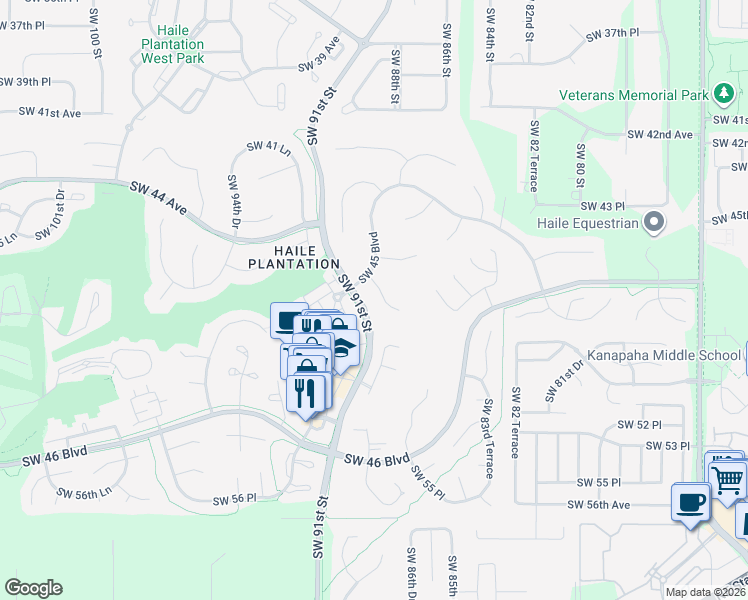 map of restaurants, bars, coffee shops, grocery stores, and more near 4722 Southwest 88 Drive in Gainesville