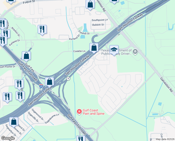 map of restaurants, bars, coffee shops, grocery stores, and more near 13507 Rural Oak Street in Houston