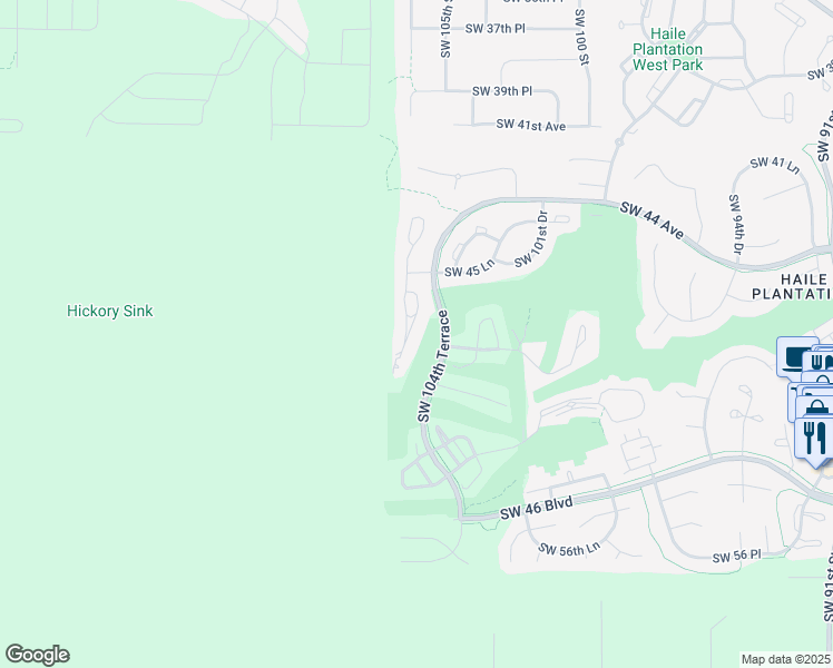 map of restaurants, bars, coffee shops, grocery stores, and more near 4603 Southwest 105th Drive in Gainesville