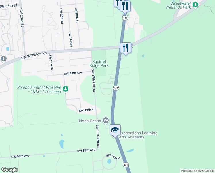 map of restaurants, bars, coffee shops, grocery stores, and more near 1471 Southwest 45th Road in Gainesville