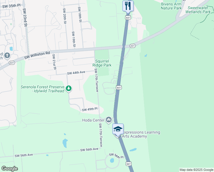 map of restaurants, bars, coffee shops, grocery stores, and more near 4552 Southwest 16th Drive in Gainesville