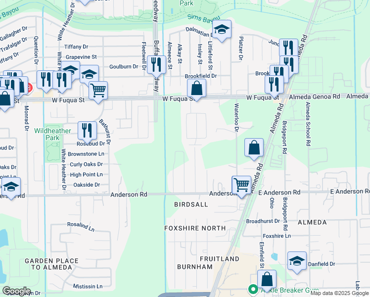map of restaurants, bars, coffee shops, grocery stores, and more near 3419 Nottingham Valley Lane in Houston