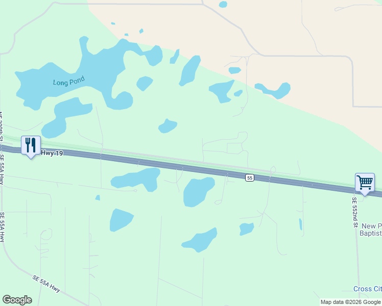 map of restaurants, bars, coffee shops, grocery stores, and more near 495 Northeast 102 Avenue in Cross City