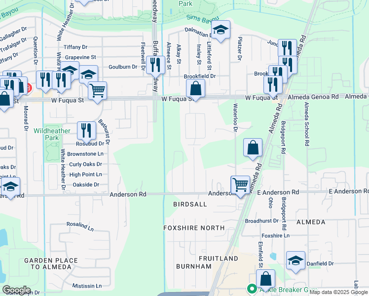 map of restaurants, bars, coffee shops, grocery stores, and more near 3419 Nottingham Valley Lane in Houston