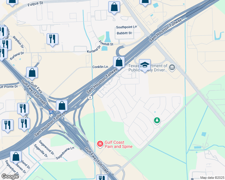 map of restaurants, bars, coffee shops, grocery stores, and more near 13507 Rural Oak Street in Houston