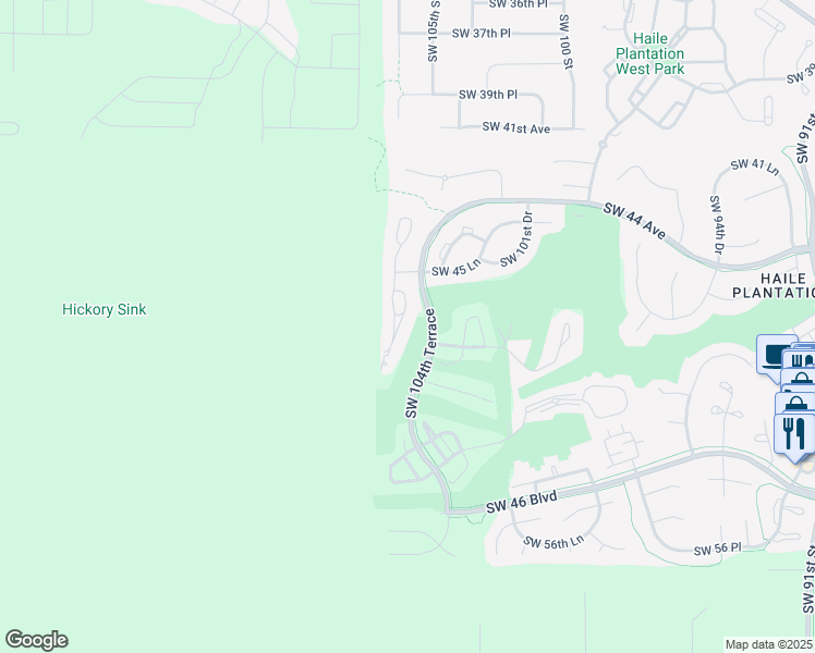 map of restaurants, bars, coffee shops, grocery stores, and more near 4603 Southwest 105th Drive in Gainesville