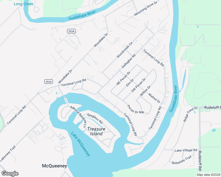 map of restaurants, bars, coffee shops, grocery stores, and more near 212 Northeast Pecan Drive in McQueeney