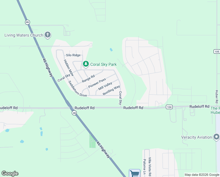 map of restaurants, bars, coffee shops, grocery stores, and more near 2133 Mill Valley in Seguin