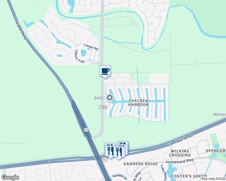 map of restaurants, bars, coffee shops, grocery stores, and more near 14214 Cairns Court in Sugar Land