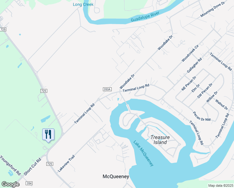 map of restaurants, bars, coffee shops, grocery stores, and more near 116 Treasure Cove in McQueeney
