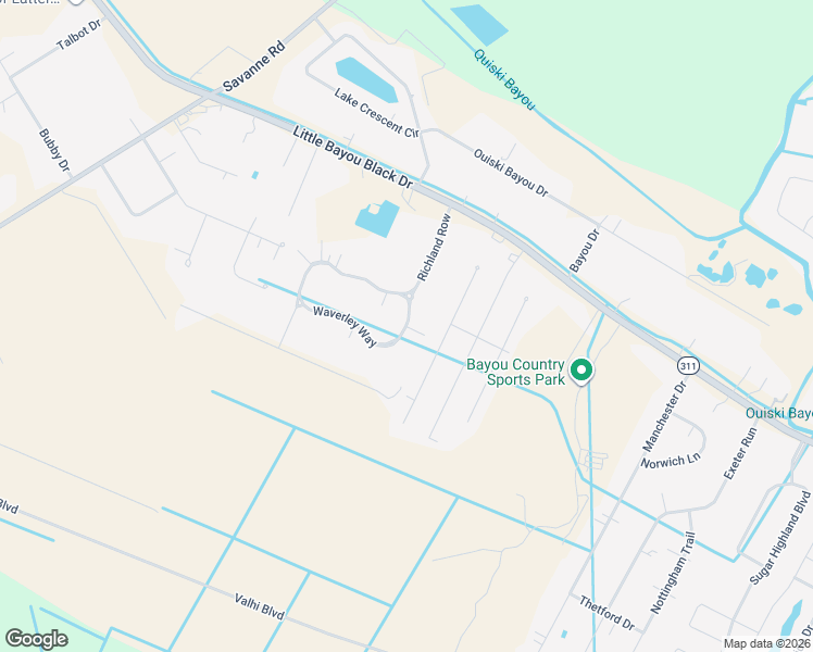 map of restaurants, bars, coffee shops, grocery stores, and more near Pine Alley Parkway in Terrebonne Parish