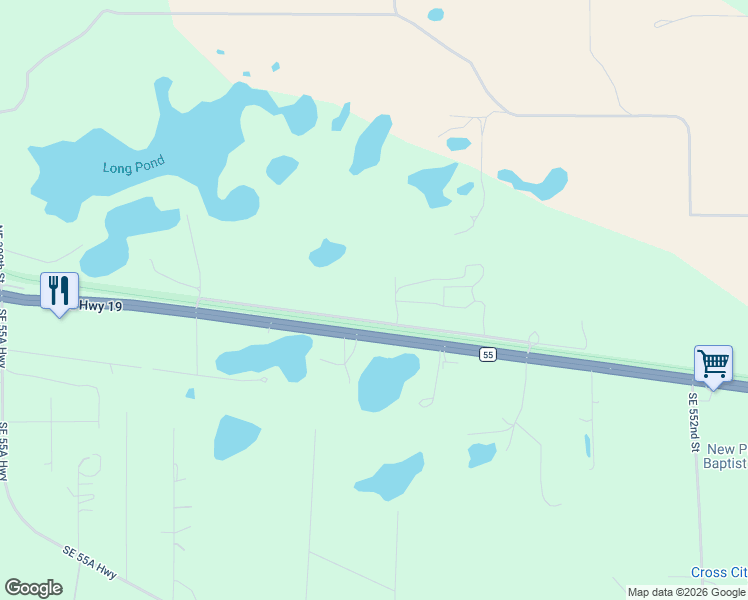 map of restaurants, bars, coffee shops, grocery stores, and more near 495 Northeast 102nd Avenue in Cross City