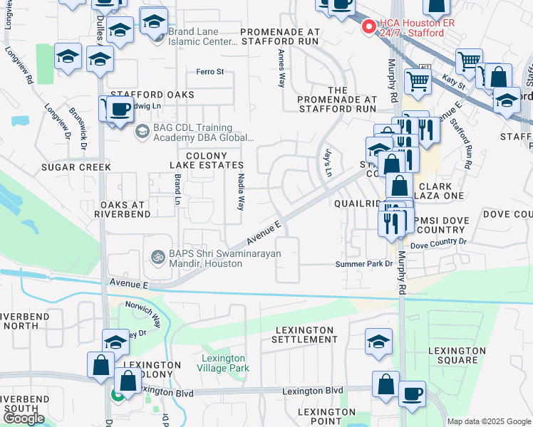 map of restaurants, bars, coffee shops, grocery stores, and more near 810 Gregory Court in Stafford