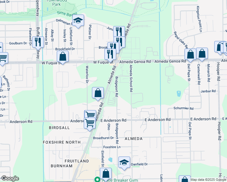 map of restaurants, bars, coffee shops, grocery stores, and more near in Houston